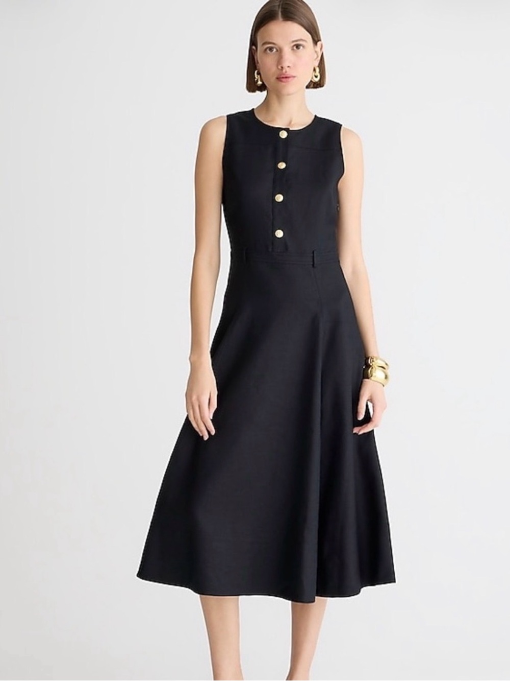 J. Crew Black Sleeveless Midi Dress with Gold Buttons